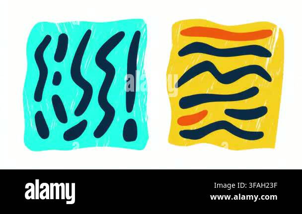 Abstract hand drawn shape animation with colorful wavy panels on white ...