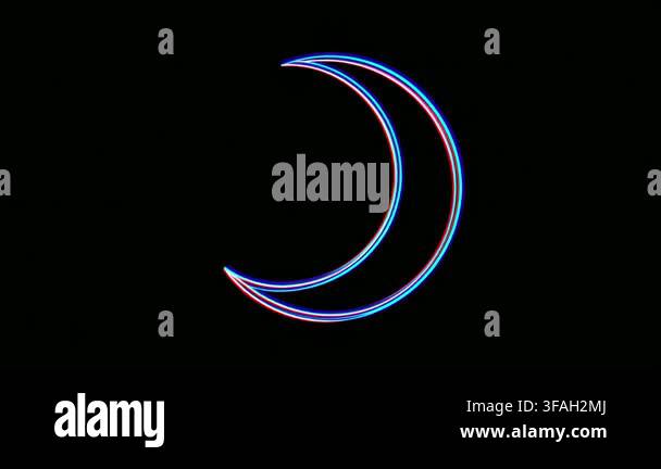 Neon crescent arc looping on black background, abstract shape animation ...