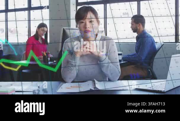 Vertical video: Center woman placing charts clasping hands, presenting ...