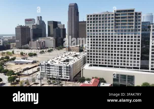 Dallas, Texas - August 15, 2026 - Aerial drone view of a concrete grid ...