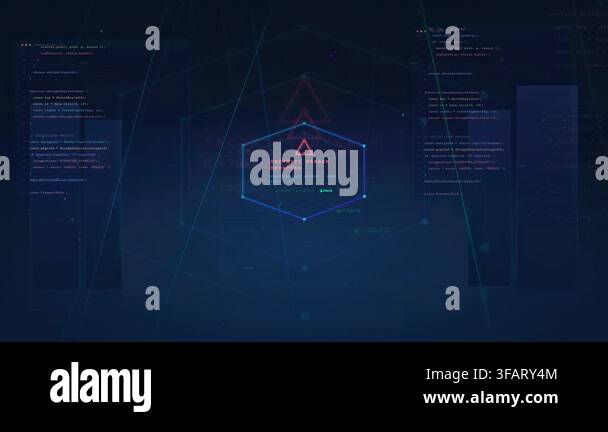 Digital security breach detected alert with abstract code and network ...