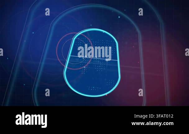 Abstract digital animation with a glowing blue outline of a capsule ...