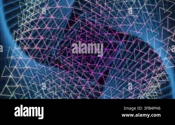 Abstract neon triangle warp tunnel with seamless geometric grid ...
