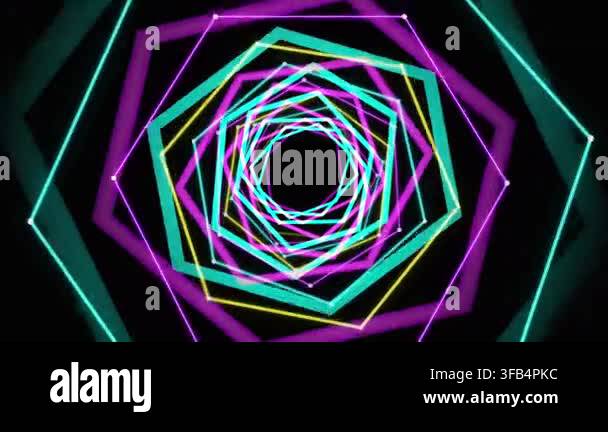 Abstract neon triangle warp tunnel with seamless geometric grid ...