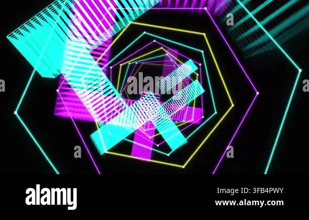 Abstract neon triangle warp tunnel with seamless geometric grid ...