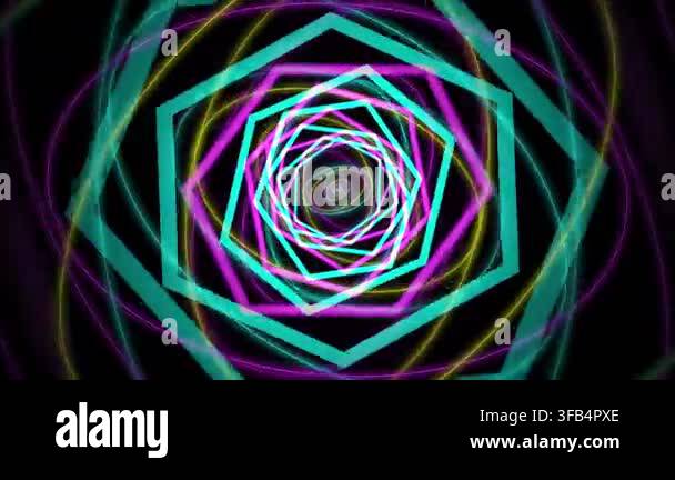 Abstract neon triangle warp tunnel with seamless geometric grid ...