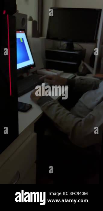 Mature programmer analyzing a problem on a flowchart, working at his ...