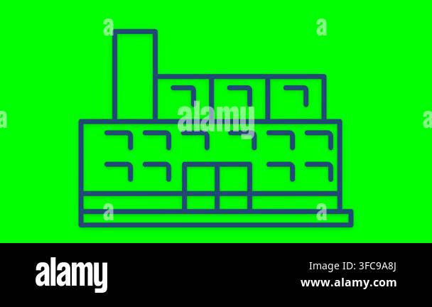 A minimalist animation of a factory building icon with a chimney ...
