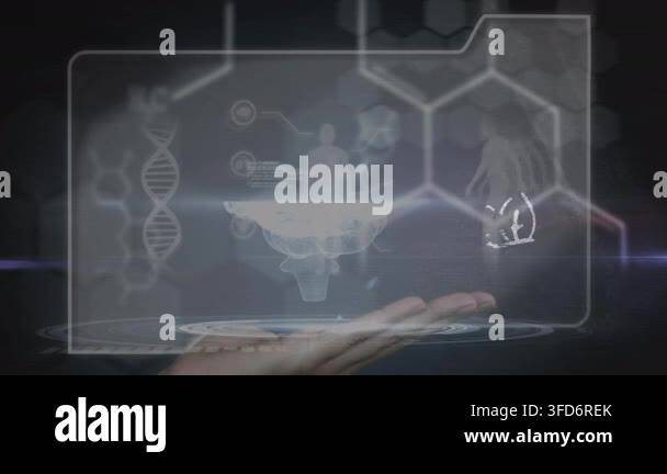Animation of rotating brain and math formulas on black background with ...