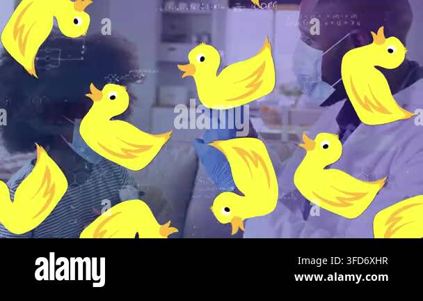 Animation of ducks and mathematical equations over african american ...