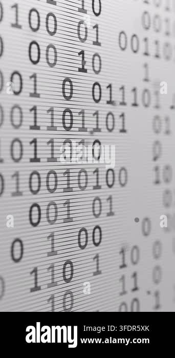 Seamless grayscale 3D loop of floating binary numbers, data particles ...