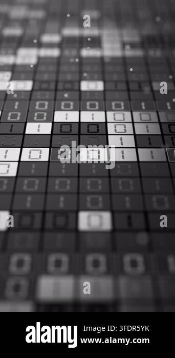 Seamless loop 3D animation of monochrome binary code glowing on a dark ...