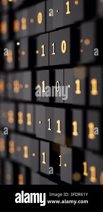 Futuristic seamless 3D loop with glowing binary digits on uneven dark ...