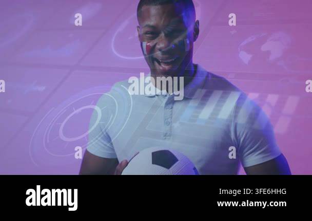Man presenting tech interface, featuring circular HUD graphics tracking ...