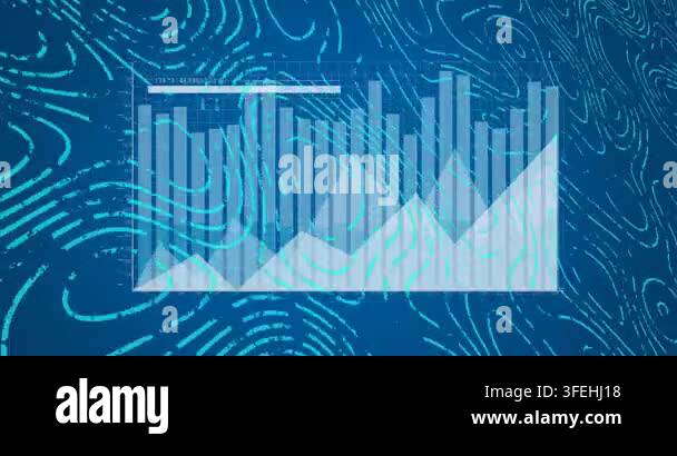 Abstract blue background with animated bar graph and line chart showing ...