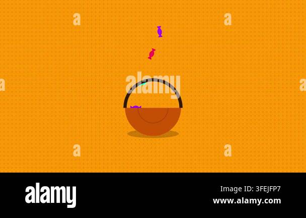 Candy pieces of various colors fall into a brown basket against an ...