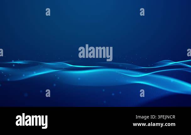 Minimal glowing blue wave flowing across a dark digital background ...