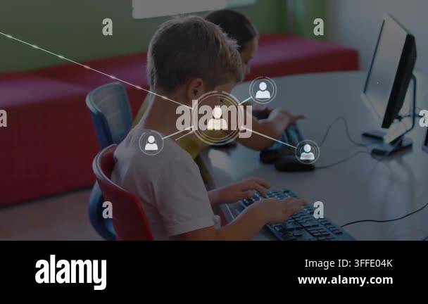 Pupils Using Computer Animation of network of connections over diverse pupils using computers ...