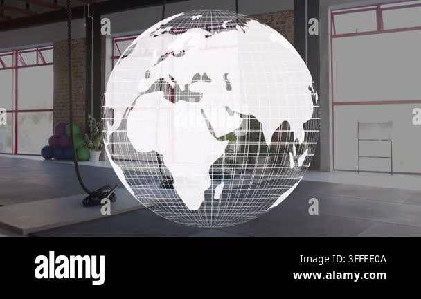 A Frame Rotation Exercise On start translucent wireframe globe rotating Africa-to-Americas over ...