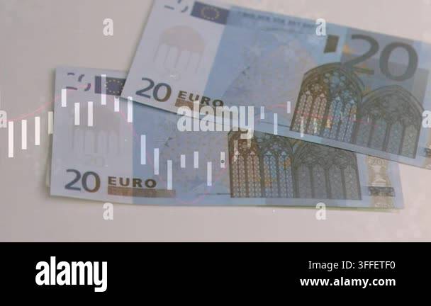 Vertical video: Candlestick chart sliding across, moving euro stack and ...