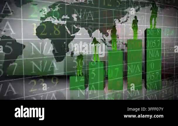 Animation of world map, statistics and financial data processing ...
