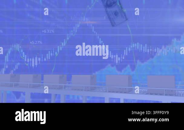 Animation of data processing over banknotes. Global business and ...