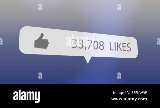 Animation of like icon with increasing numbers on speech bubble against ...