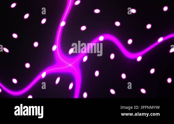Dynamic animation featuring glowing neon light curves weaving through a ...