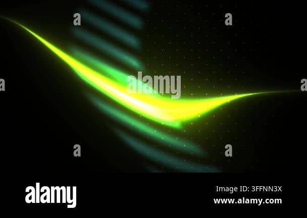 A dynamic abstract animation featuring a glowing neon green light wave ...