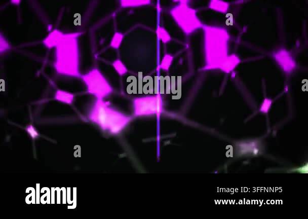 Abstract 3D visualization of a glowing neon green and purple hexagonal ...