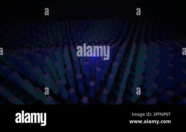 Abstract columns form a dynamic wave grid glowing in blue and purple ...