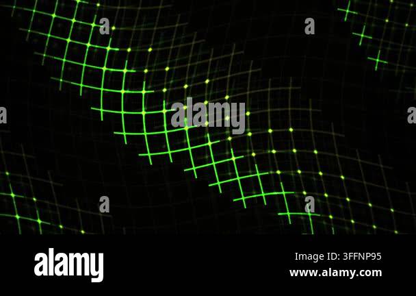 abstract digital grid animation featuring glowing green particles ...