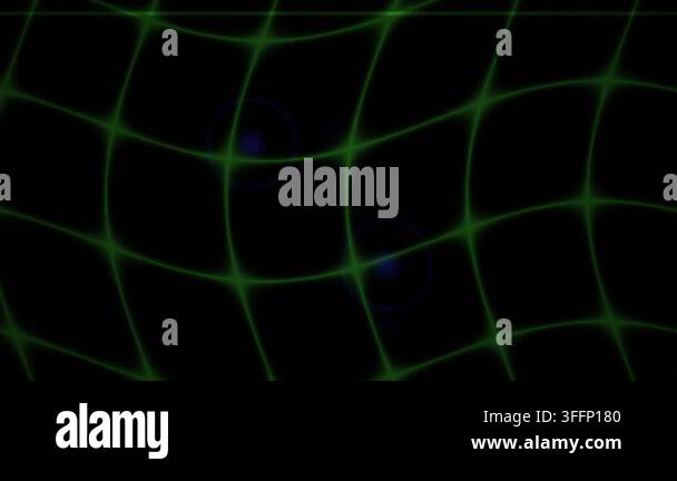 Green grid moves in a wave pattern on a dark screen showing a digital ...