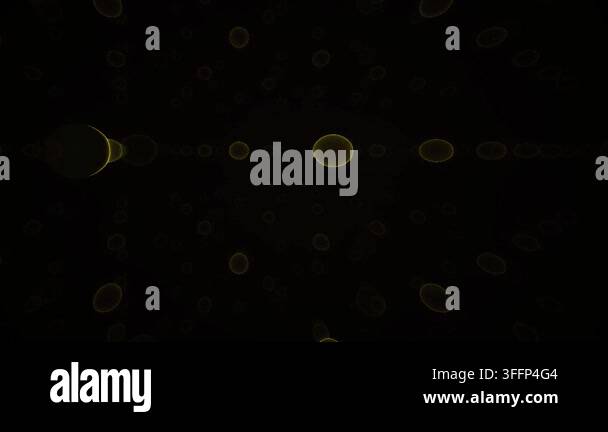 Glowing yellow abstract shapes create a fast motion tunnel grid pattern ...