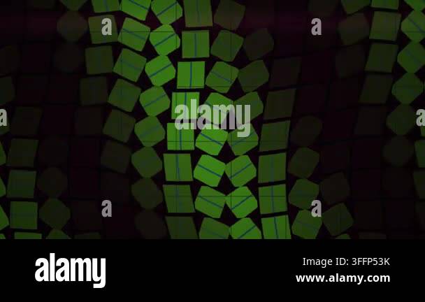 Green tiles form a shifting wave pattern on a dark grid creating ...