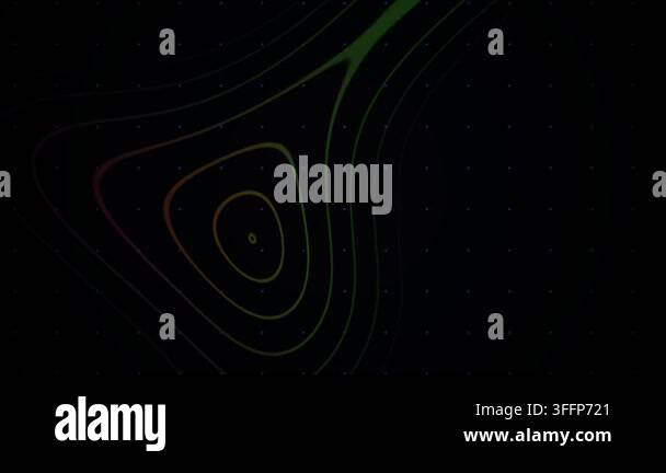 Abstract green wave lines moving on a dark grid background creating a ...