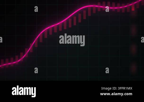A dynamic digital animation showing a glowing red line graph ...