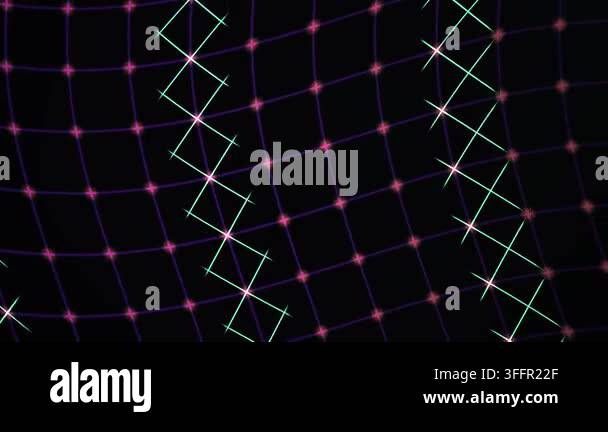 A dynamic abstract animation featuring a dark grid background with ...