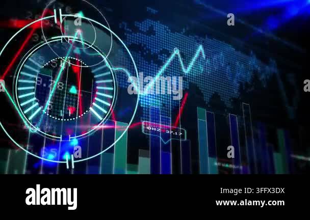 Animation of scope scanning and data processing over stock market and ...