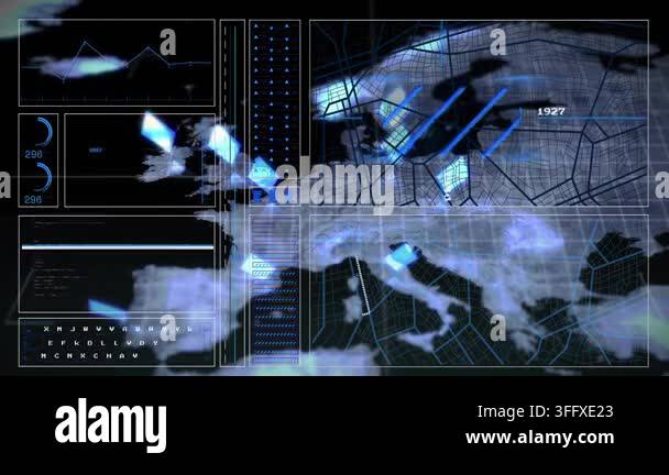 Information Algorithm Interaces Displaying animation with data analytics and geographic mapping on ...