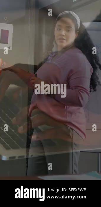 Computer Typing Drawing Vertical video: Woman teaching on cue drawing box on whiteboard, laptop ...