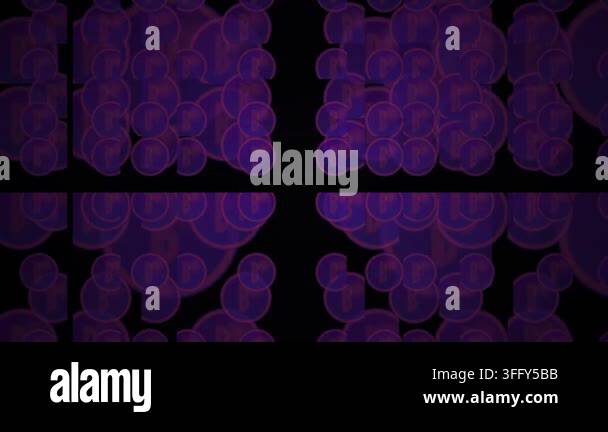 Purple letter B bubbles drift and float upward across a dark black ...
