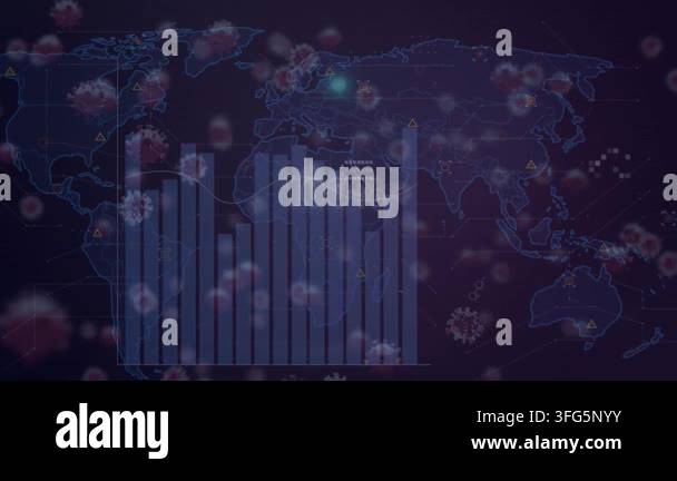 Animation of statistical data processing and covid-19 cells floating ...