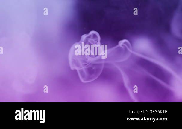 Ink mist wave. Broken glass. Defocused purple blue neon color vapor ...