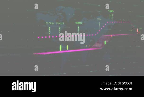 Animation of data processing over world map. global business and ...
