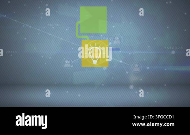Animation of media icons over data processing. Global business and ...