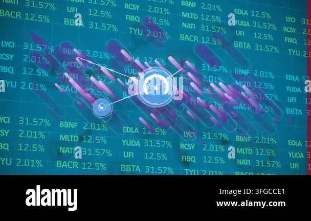 Animation of network of connections with icons over data processing and ...