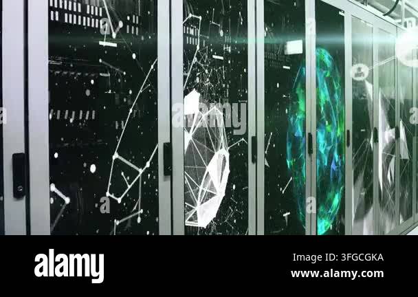 Animation of network of connections with people icons over computer ...