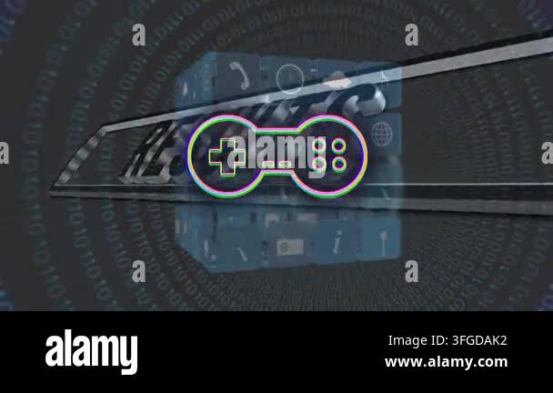 Animation of data processing over media icons. Global business and ...