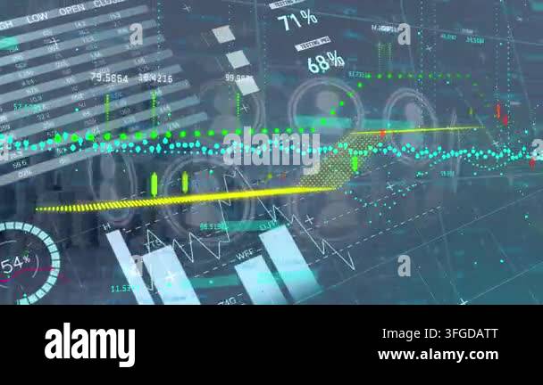 Animation of data processing over media icons. Global business and ...